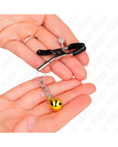 KINK PINZAS PARA PEZONES CON COLGANTE DE CASCABEL DORADO 6 CM KINK PINZAS PARA PEZONES CON COLGANTE DE CASCABEL DORADO 6 CM