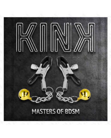KINK PINZAS PARA PEZONES CON COLGANTE DE CASCABEL DORADO 6 CM KINK PINZAS PARA PEZONES CON COLGANTE DE CASCABEL DORADO 6 CM