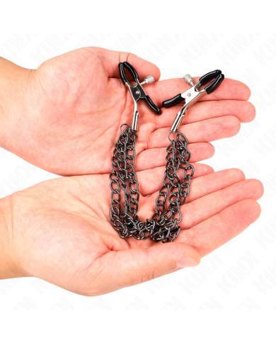 KINK PINZAS PARA PEZONES CON TRIPLE CADENA NEGRO 20 23 28 CM KINK PINZAS PARA PEZONES CON TRIPLE CADENA NEGRO 20 23 28 CM