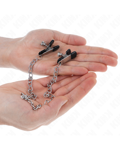 KINK PINZAS PARA PEZONES PLANAS NEGRO CON CADENA PLATEADO 34 CM KINK PINZAS PARA PEZONES PLANAS NEGRO CON CADENA PLATEADO 34 CM