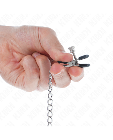 KINK PINZAS PARA PEZONES PLANAS NEGRO CON CADENA PLATEADO 34 CM KINK PINZAS PARA PEZONES PLANAS NEGRO CON CADENA PLATEADO 34 CM