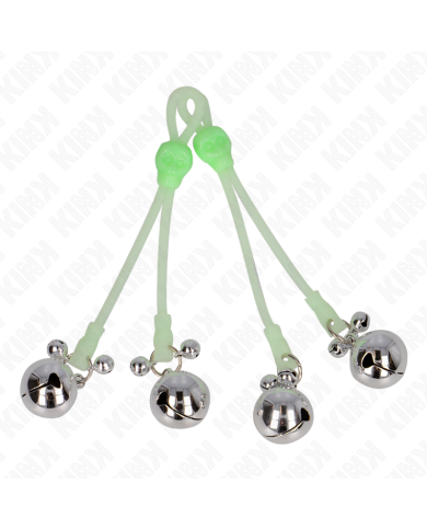 KINK PINZAS PARA PEZONES LUMINOSAS FORMA CALABERA CON CASCABEL SONORO AJUSTABLE VERDE PLATEADO KINK PINZAS PARA PEZONES LUMINOSAS FORMA CALABERA CON CASCABEL SONORO AJUSTABLE VERDE PLATEADO