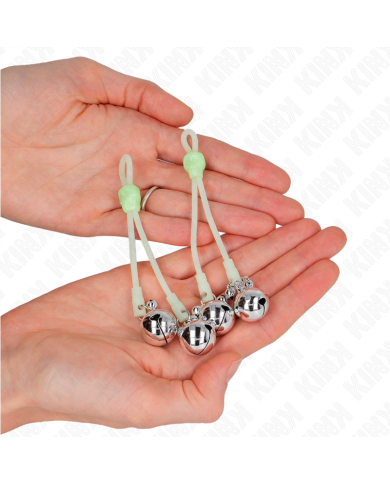 KINK PINZAS PARA PEZONES LUMINOSAS FORMA CALABERA CON CASCABEL SONORO AJUSTABLE VERDE PLATEADO KINK PINZAS PARA PEZONES LUMINOSAS FORMA CALABERA CON CASCABEL SONORO AJUSTABLE VERDE PLATEADO