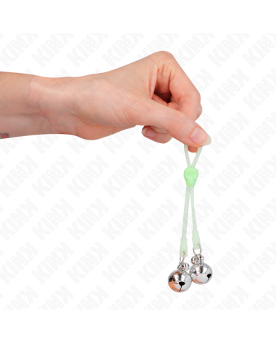 KINK PINZAS PARA PEZONES LUMINOSAS FORMA CALABERA CON CASCABEL SONORO AJUSTABLE VERDE PLATEADO KINK PINZAS PARA PEZONES LUMINOSAS FORMA CALABERA CON CASCABEL SONORO AJUSTABLE VERDE PLATEADO