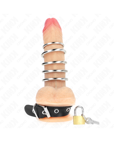 KINK ANILLO PENE CUERO CORREA CON CERRADURA 21 X 2 CM Y 5 ANILLOS METAL DE 3 CM A 4 CM