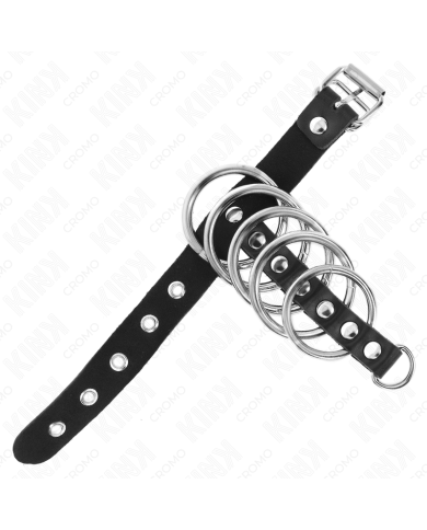 KINK ANILLO PENE CUERO CORREA CON CERRADURA 21 X 2 CM Y 5 ANILLOS METAL DE 3 CM A 4 CM