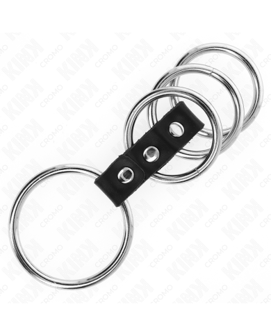 KINK 4 ANILLOS PENE METAL 37 CM A 5 CM CONECTADOS POR CUERO KINK 4 ANILLOS PENE METAL 37 CM A 5 CM CONECTADOS POR CUERO