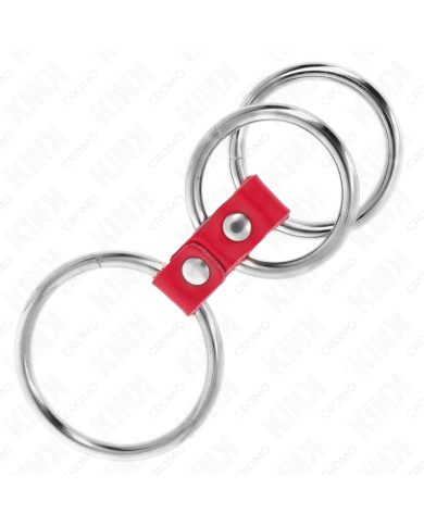 KINK ANILLO PENE TRIPLE METAL 37 CM A 5 CM CONECTADOS CON CUERO ROJO KINK ANILLO PENE TRIPLE METAL 37 CM A 5 CM CONECTADOS CON CUERO ROJO