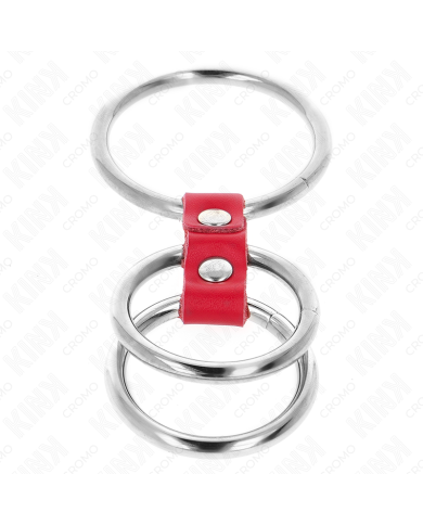 KINK ANILLO PENE TRIPLE METAL 37 CM A 5 CM CONECTADOS CON CUERO ROJO KINK ANILLO PENE TRIPLE METAL 37 CM A 5 CM CONECTADOS CON CUERO ROJO