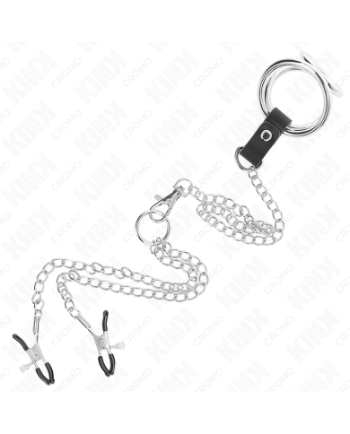 KINK ANILLO PENE TRIPLE METAL CROMADO 3 CM A 45 CM CON CADENA METAL 26 CM Y PINZAS PARA PEZONES KINK ANILLO PENE TRIPLE METAL CROMADO 3 CM A 45 CM CON CADENA METAL 26 CM Y PINZAS PARA PEZONES
