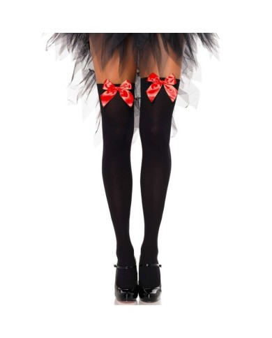 LEG AVENUE MEDIAS ALTAS NEGRAS CON LACITO ROJO TALLA UNICA LEG AVENUE MEDIAS ALTAS NEGRAS CON LACITO ROJO TALLA UNICA