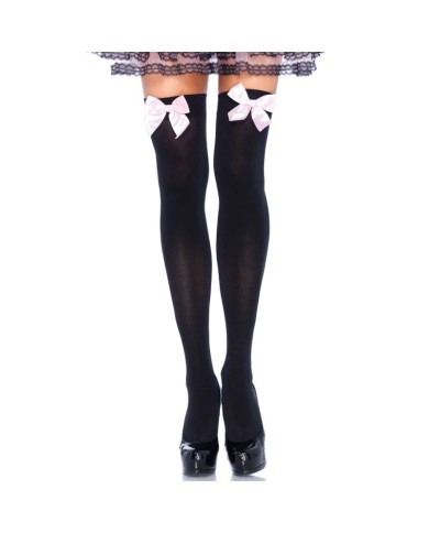 LEG AVENUE MEDIAS ALTAS NEGRAS CON LACITO ROSA TALLA UNICA LEG AVENUE MEDIAS ALTAS NEGRAS CON LACITO ROSA TALLA UNICA
