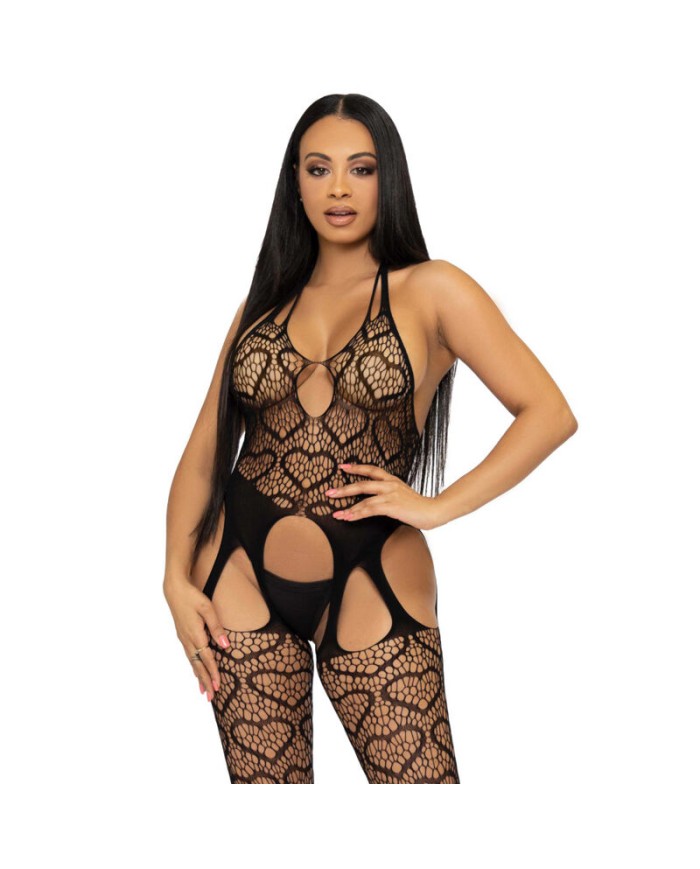 LEG AVENUE BODYSTOCKING DE RED CON TIRANTES TALLA uNICA NEGRO