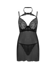LIVCO CORSETTI FASHION BINELLA SET BABYDOLL TANGA NEGRO