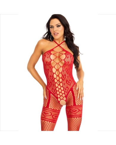 LEG AVENUE BODYSTOCKING CUELLO HALTER RED CORAZONES ROJO