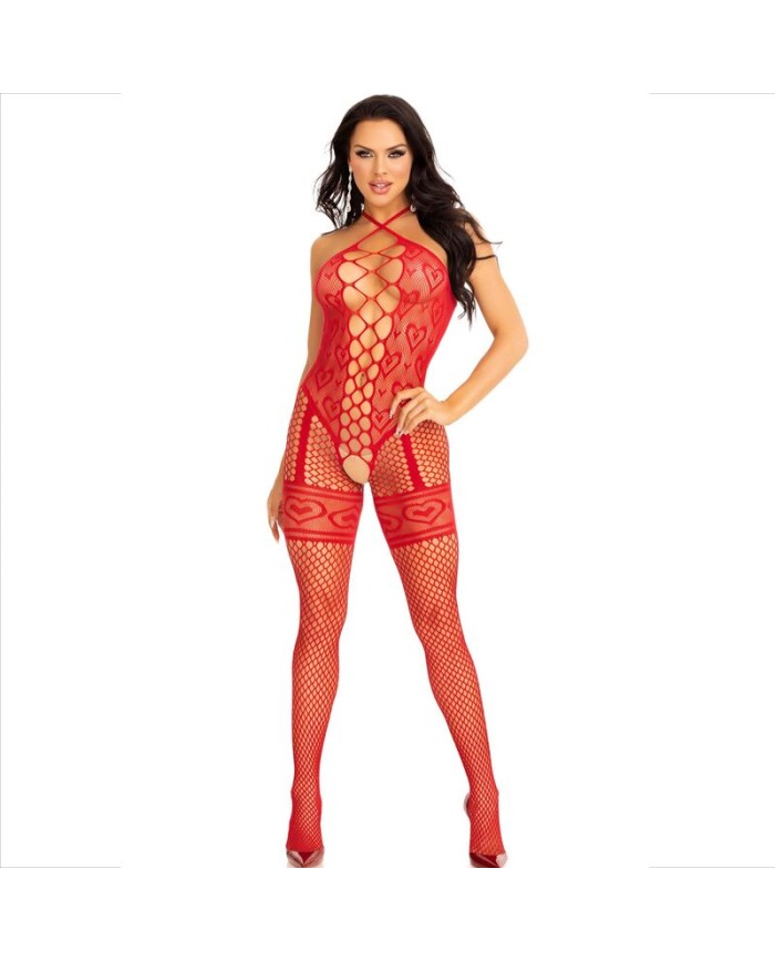 LEG AVENUE BODYSTOCKING CUELLO HALTER RED CORAZONES ROJO