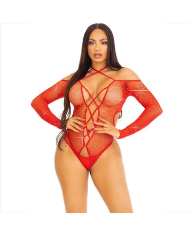 LEG AVENUE BODY CROTCHLESS CON BRILLO ROJO