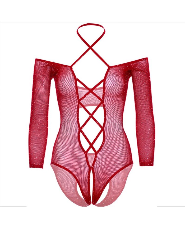 LEG AVENUE BODY CROTCHLESS CON BRILLO ROJO