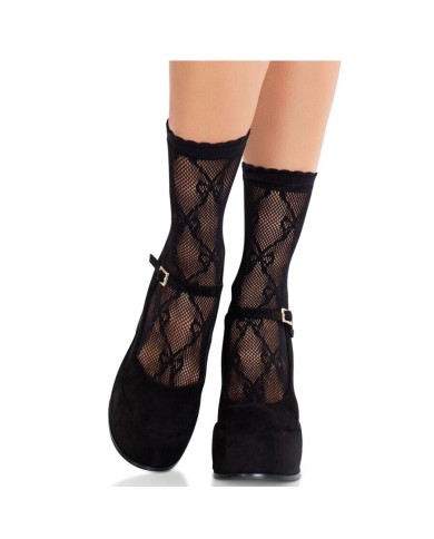 LEG AVENUE CALCETINES DE ENCAJE DE LAZOS NEGRO LEG AVENUE CALCETINES DE ENCAJE DE LAZOS NEGRO