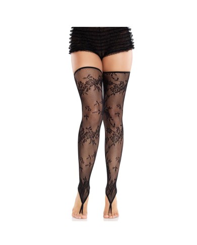 LEG AVENUE MEDIAS SIN PIES DE ENCAJE FLORAL NEGRO LEG AVENUE MEDIAS SIN PIES DE ENCAJE FLORAL NEGRO