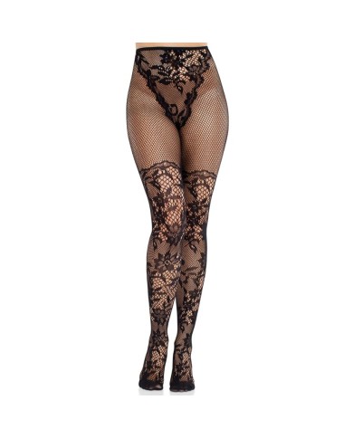 LEG AVENUE MEDIAS DE ENCAJE DAHLIA CON DETALLE DE RED NEGRO LEG AVENUE MEDIAS DE ENCAJE DAHLIA CON DETALLE DE RED NEGRO