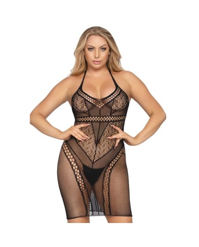 LEG AVENUE MINIVESTIDO DE MULTI RED CON CUELLO HALTER BLANCO LEG AVENUE MINIVESTIDO DE MULTI RED CON CUELLO HALTER BLANCO