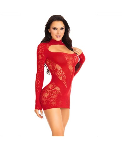 LEG AVENUE MINI VESTIDO DE ENCAJE CON MANGA LARGA ROJO LEG AVENUE MINI VESTIDO DE ENCAJE CON MANGA LARGA ROJO