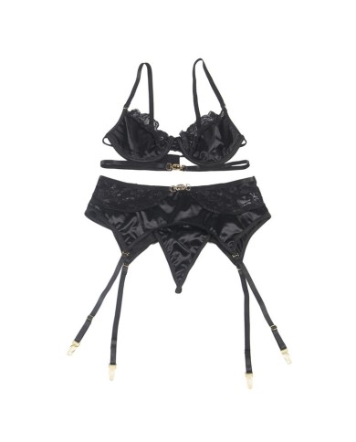 SUBBLIME SET DE 3 PIEZAS SUJETADOR TANGA LIGA ENCAJE NEGRO S M SUBBLIME SET DE 3 PIEZAS SUJETADOR TANGA LIGA ENCAJE NEGRO S M