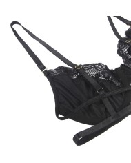 SUBBLIME SET DE 3 PIEZAS SUJETADOR TANGA LIGA ENCAJE NEGRO S M