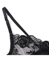 SUBBLIME SET DE 3 PIEZAS SUJETADOR TANGA LIGA ESTAMPADO FLORAL NEGRO S M