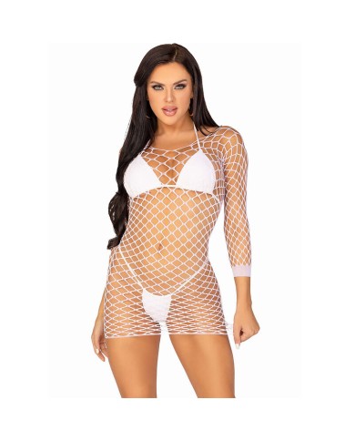 LEG AVENUE VESTIDO DE REJILLA MANGA LARGA BLANCO TALLA UNICA