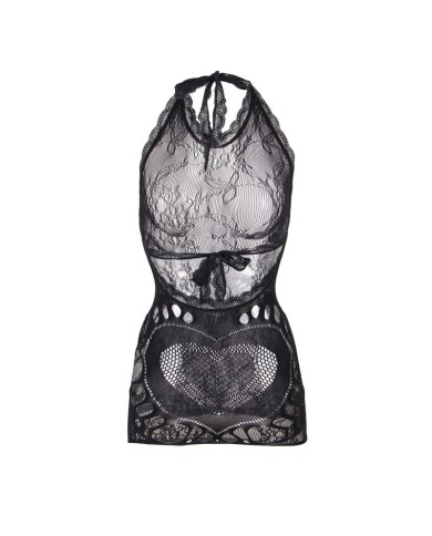 SUBBLIME 952075 VESTIDO CORTO DE REJILLA CON ESPALDA DESCUBIERTA Y DETALLE DE CORAZON NEGRO TALLA UNICA SUBBLIME 952075 VESTIDO CORTO DE REJILLA CON ESPALDA DESCUBIERTA Y DETALLE DE CORAZON NEGRO TALLA UNICA