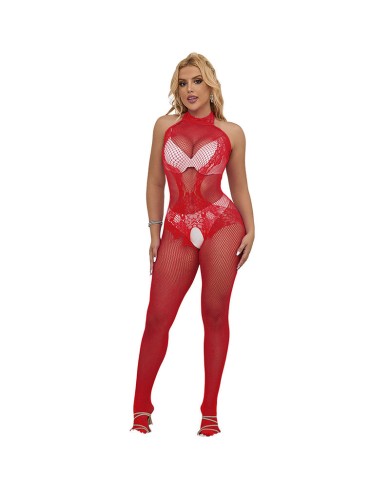 SUBBLIME 952372 BODYSTOCKING CROTCHLESS DE REJILLA Y ENCAJE CON CUELLO ALTO ROJO TALLA UNICA SUBBLIME 952372 BODYSTOCKING CROTCHLESS DE REJILLA Y ENCAJE CON CUELLO ALTO ROJO TALLA UNICA