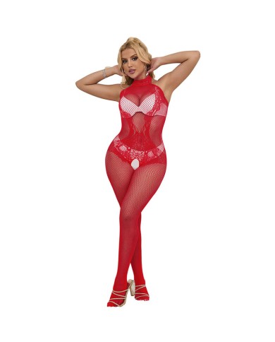 SUBBLIME 952372 BODYSTOCKING CROTCHLESS DE REJILLA Y ENCAJE CON CUELLO ALTO ROJO TALLA UNICA SUBBLIME 952372 BODYSTOCKING CROTCHLESS DE REJILLA Y ENCAJE CON CUELLO ALTO ROJO TALLA UNICA