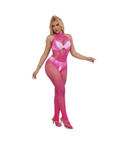 SUBBLIME 952389 BODYSTOCKING CROTCHLESS DE REJILLA Y ENCAJE CON CUELLO ALTO ROSA TALLA UNICA SUBBLIME 952389 BODYSTOCKING CROTCHLESS DE REJILLA Y ENCAJE CON CUELLO ALTO ROSA TALLA UNICA