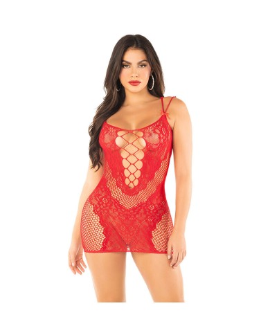 LEG AVENUE MINIVESTIDO DE REJILLA CON TIRANTES ROJO LEG AVENUE MINIVESTIDO DE REJILLA CON TIRANTES ROJO