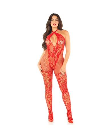 LEG AVENUE BODYSTOCKING DE REJILLA CON ESTAMPADO DE FLORES ROJO TALLA UNICA LEG AVENUE BODYSTOCKING DE REJILLA CON ESTAMPADO DE FLORES ROJO TALLA UNICA