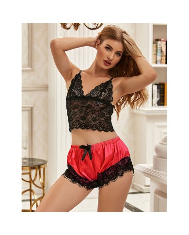 SUBBLIME 953959 PIJAMA SEXY SATEN Y ENCAJE NEGRO ROJO S M SUBBLIME 953959 PIJAMA SEXY SATEN Y ENCAJE NEGRO ROJO S M