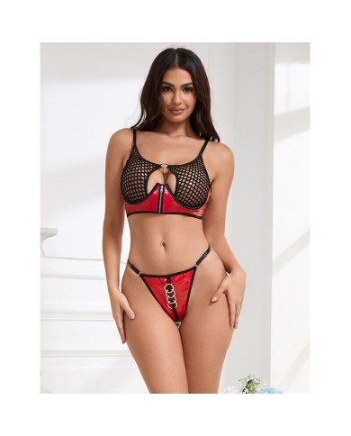 SUBBLIME 955533 CONJUNTO SUJETADOR CON CREMALLERA DE MALLA DE CHAROL ROJO S M SUBBLIME 955533 CONJUNTO SUJETADOR CON CREMALLERA DE MALLA DE CHAROL ROJO S M