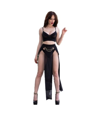 CHILIROSE CR 4672 TOP NEGRO FALDA Y TANGA CON CADENAS DORADAS S CHILIROSE CR 4672 TOP NEGRO FALDA Y TANGA CON CADENAS DORADAS S