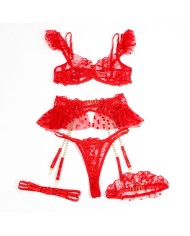 SUBBLIME 957506 CONJUNTO SUJETADOR Y LIGA DE ENCAJE ROJO S M