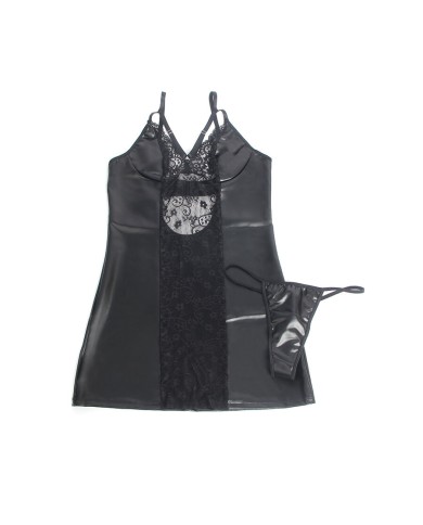 SUBBLIME 957520 VESTIDO DE CUERO CON ENCAJE FLORAL NEGRO S M