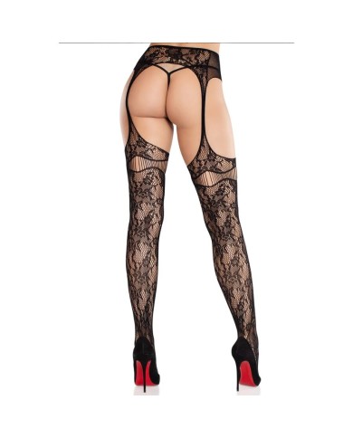 LEG AVENUE MEDIAS DE ENCAJE CON LIGAS NEGRO LEG AVENUE MEDIAS DE ENCAJE CON LIGAS NEGRO