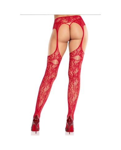 LEG AVENUE MEDIAS DE ENCAJE CON LIGAS ROJO LEG AVENUE MEDIAS DE ENCAJE CON LIGAS ROJO