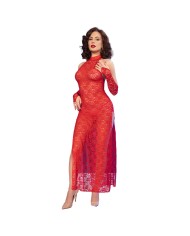 CHILIROSE CR 4853 VESTIDO ROJO DE ENCAJE CON GUANTES S M