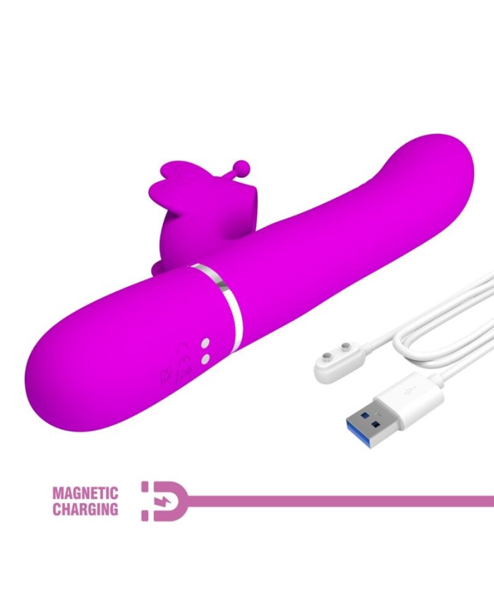 PRETTY LOVE VIBRADOR RABBIT MULTIFUNCIoN 4 EN 1 MARIPOSA FUCSIA