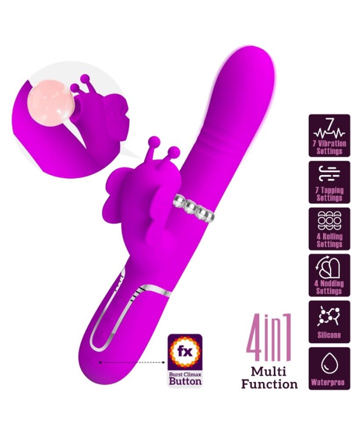 PRETTY LOVE VIBRADOR RABBIT MULTIFUNCIoN 4 EN 1 MARIPOSA FUCSIA