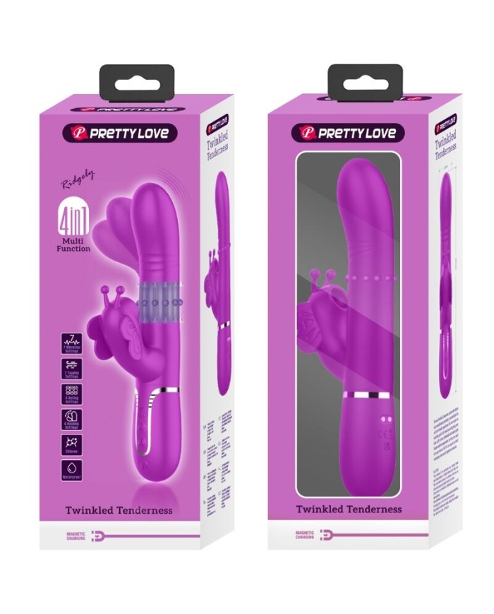 PRETTY LOVE VIBRADOR RABBIT MULTIFUNCIoN 4 EN 1 MARIPOSA FUCSIA