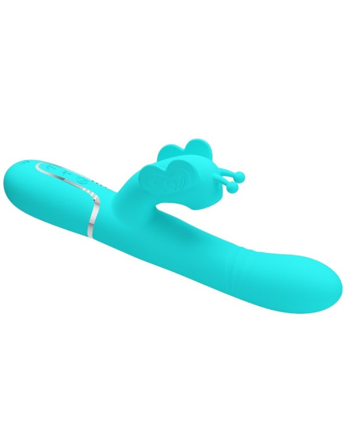 PRETTY LOVE VIBRADOR RABBIT MULTIFUNCIoN 4 EN 1 MARIPOSA VERDE AGUA