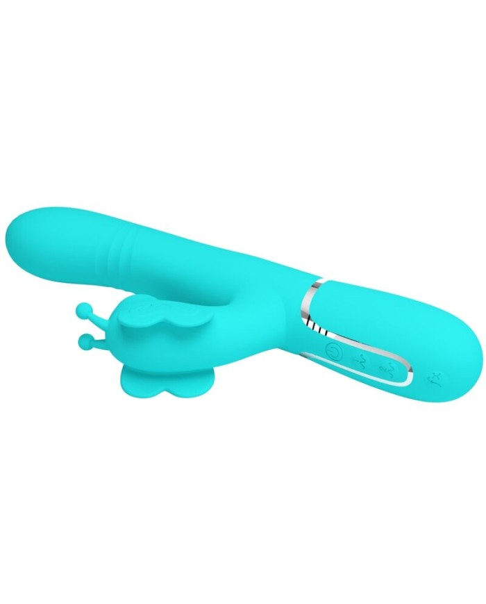 PRETTY LOVE VIBRADOR RABBIT MULTIFUNCIoN 4 EN 1 MARIPOSA VERDE AGUA